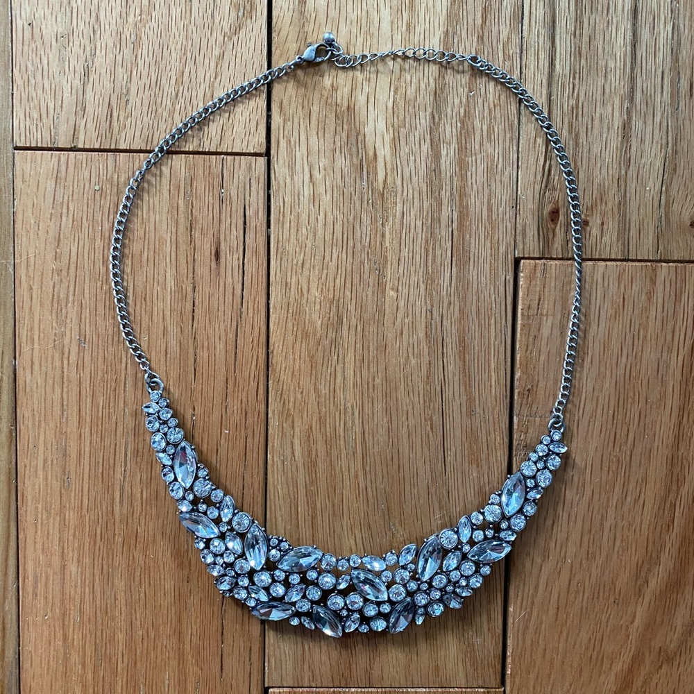 Forever 21 Silver Crystal Statement Necklace